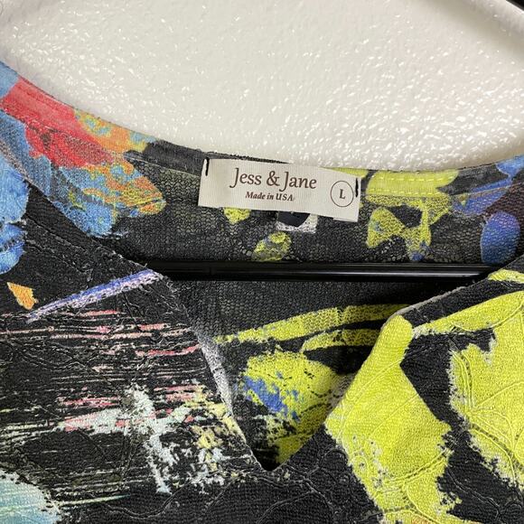 Jess and Jane Size Large Tunic Top Womens Shirt Burnout Abstract Art Multi Mesh - Picture 7 of 10